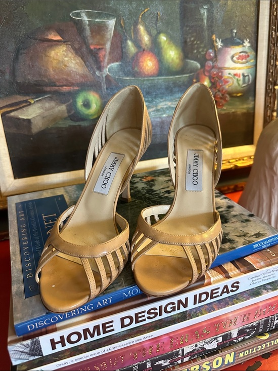 Jimmy Choo Shoes - Jimmy Choo Tan Strappy Open-Toe High Heels